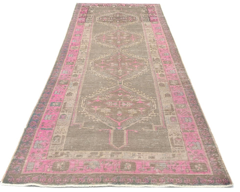 10 Ft Vintage Brown Persian Style Hand Knotted Low Pile Wool Runner Rug